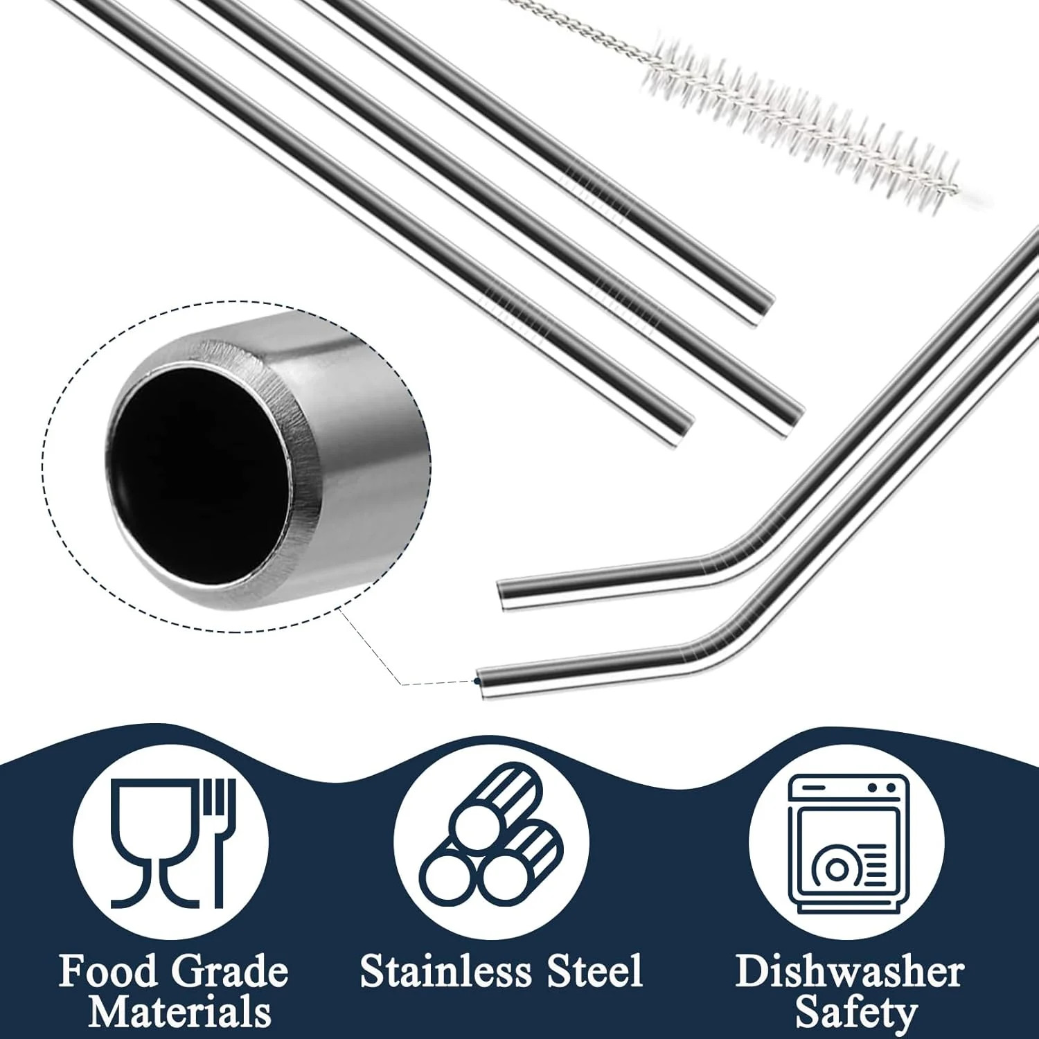 6 Pack Stainless Steel Straw Replacement 40 oz for Stanley Tumbler,3 Straight + gallery