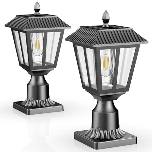 Solar Lamp Post Light Outdoor - 3000K Warm White, IP45 Waterproof Post 2PK gallery