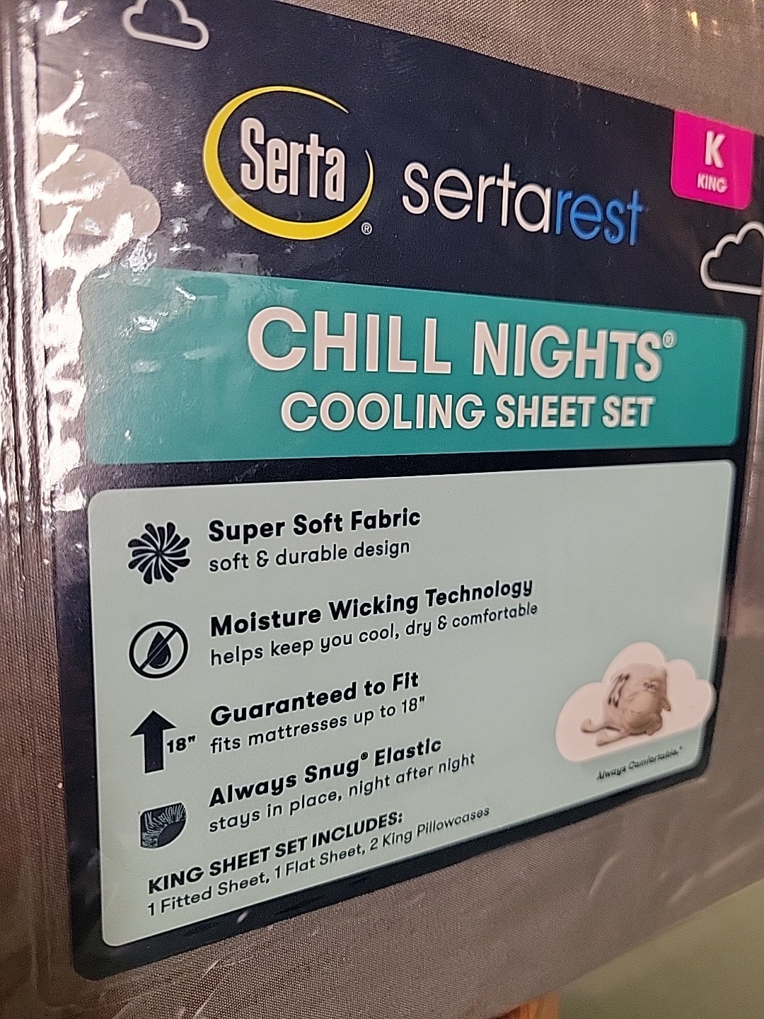 Serta SertaRest Chill Nights Cooling KING Sheet Set NEW Gray 4-Pieces Super Soft gallery