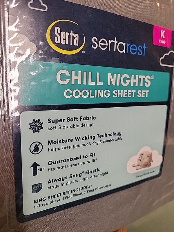 Serta SertaRest Chill Nights Cooling KING Sheet Set NEW Gray 4-Pieces Super Soft gallery