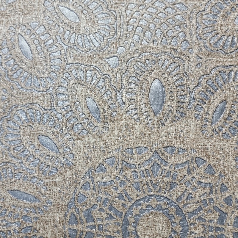 Lace flowers pattern Tan Gray Silver metallic faux fabric textured Wallpaper 3D gallery