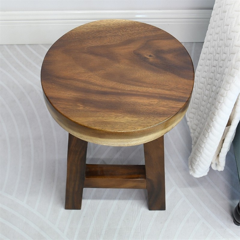 Greenage Small Rustic Solid Wooden Stool Round Side Table Bedside Table 18" H gallery