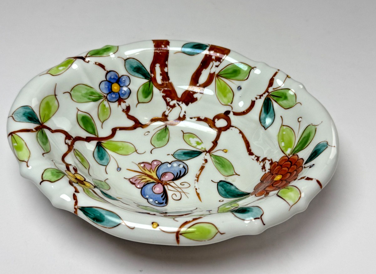 Sherle Wagner Italian Ceramic Chinoiserie Soap Dish Floral & Vine Butterfly gallery