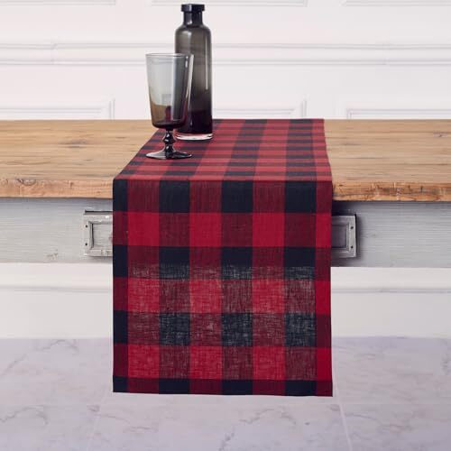Linen Check Table Runner 48 inch – 100% Pure Linen 14 x 48 Inch Red & Black gallery