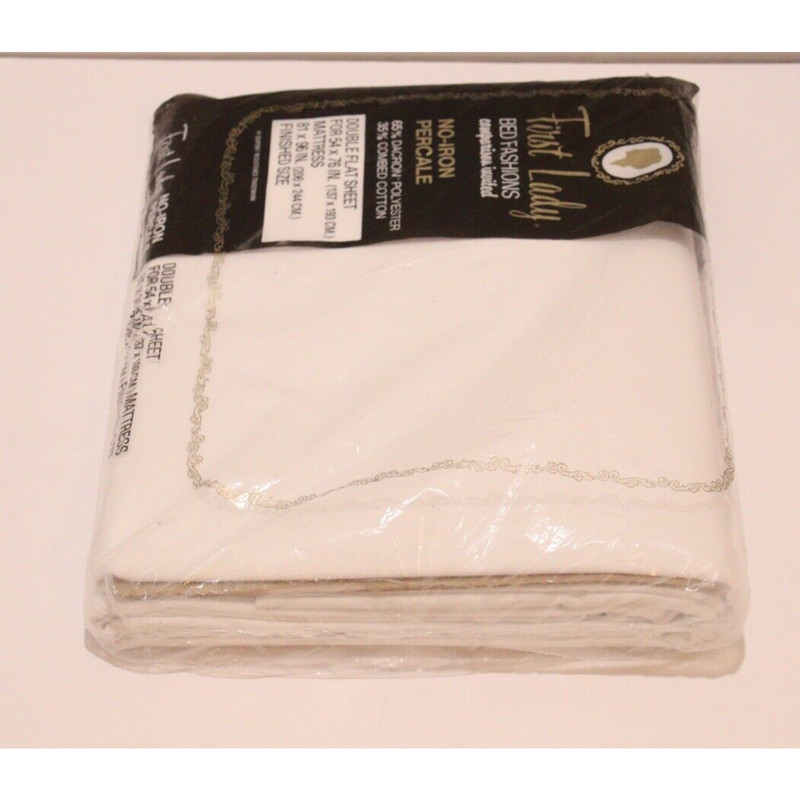 First Lady Double Full Flat Sheet Percale White No Iron 81x96 NEW gallery
