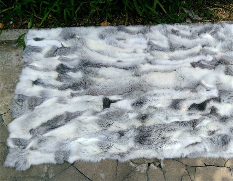 100% Real Rabbit Fur Throw Patchwork Blanket Natural Pelt Carpet Warm Bedspread gallery
