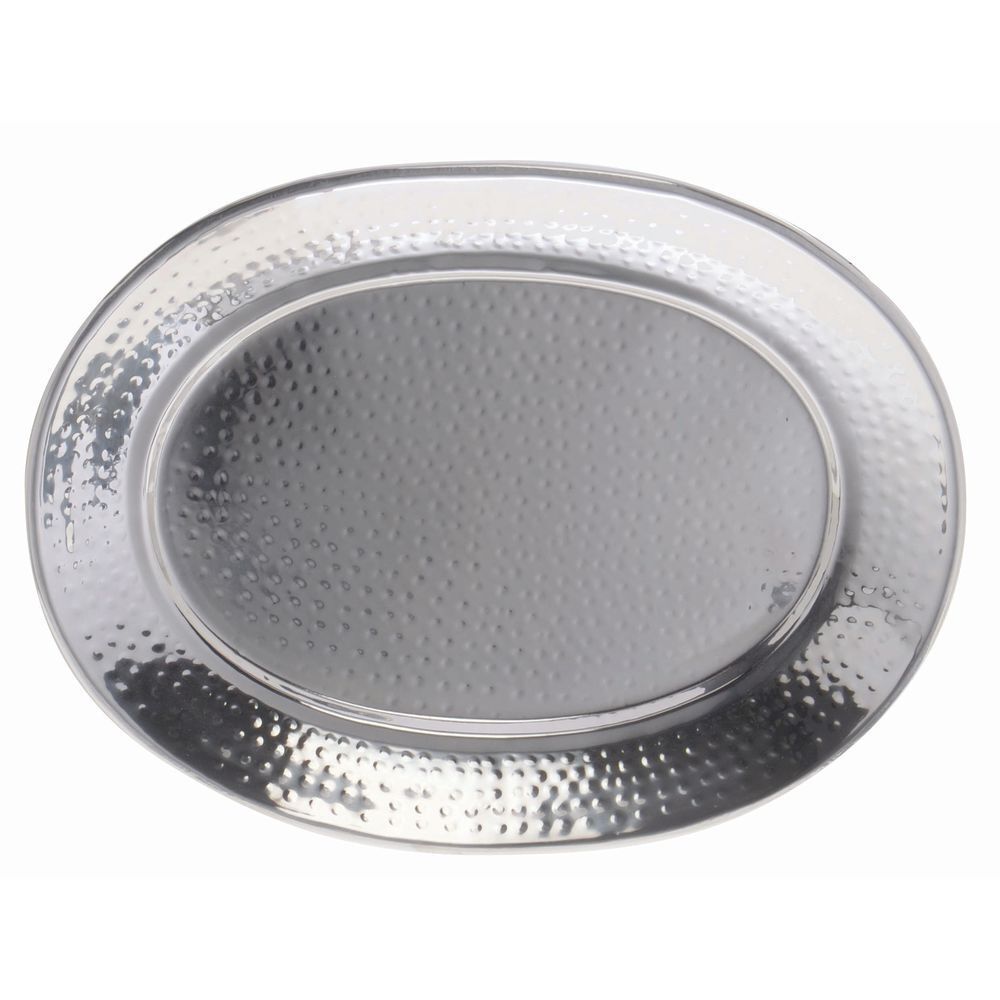 HUBERT® Serving Tray with Hammered Stainless Steel Finish Oval - 13" L x 9" W x