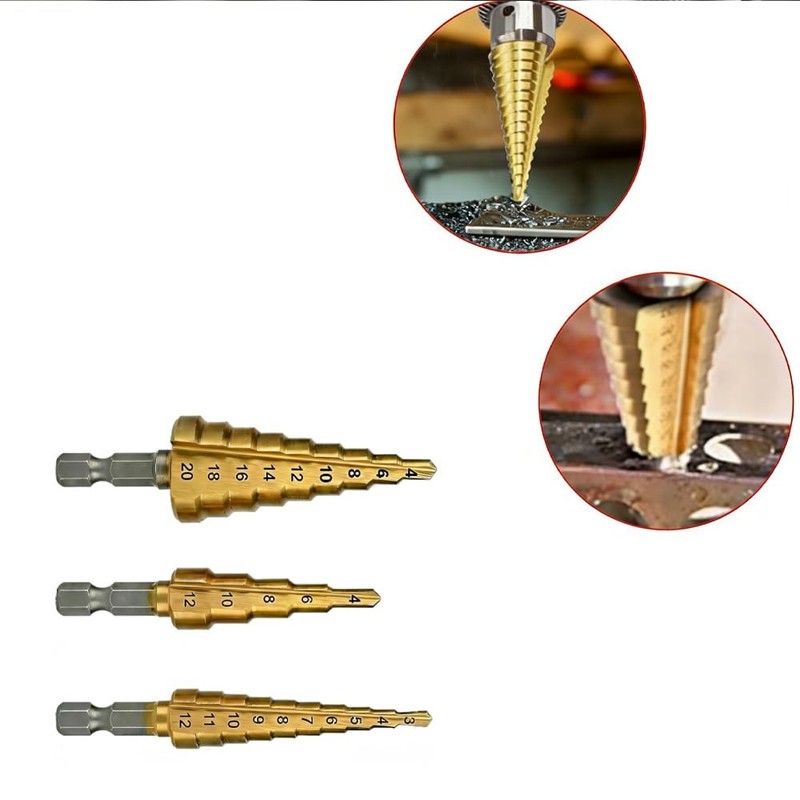 3PCS Titanium Coated HSS Step Drill Bits Set Ideal for Precise Drilling Offering gallery
