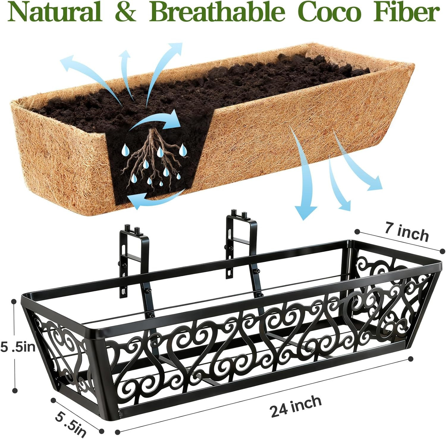 2 Pack 24 Inch Deck Railing Planter Box - Window Boxes Planters with Adjustable gallery