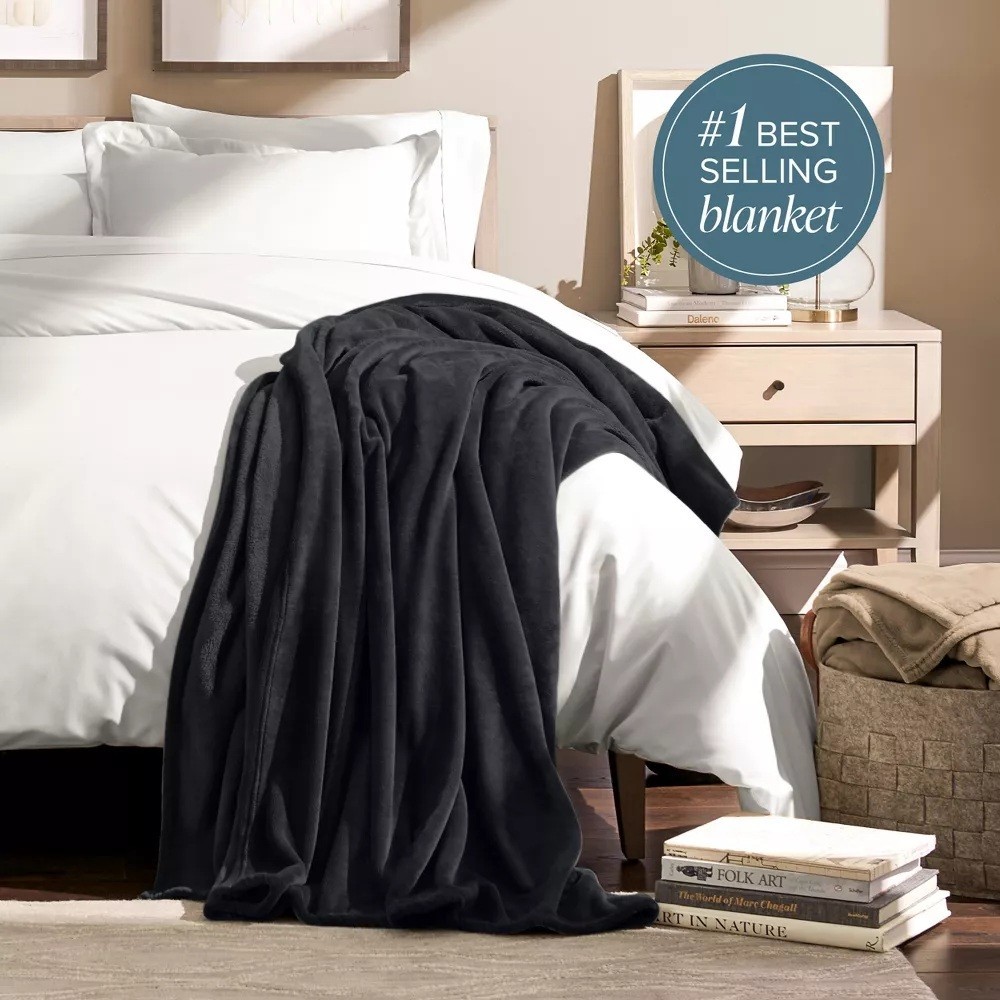 Bare Home XL Throw Fleece Blanket Solid Black Ultra Soft Microplush 50" x 70" gallery