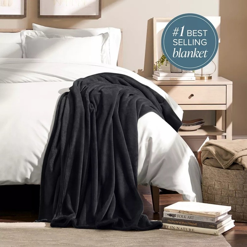 Bare Home XL Throw Fleece Blanket Solid Black Ultra Soft Microplush 50" x 70" gallery