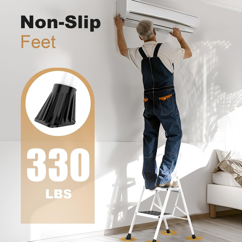 2 Step Ladder Folding Step Stool for Adults with Handle Anti-Slip Pedals 330lbs gallery