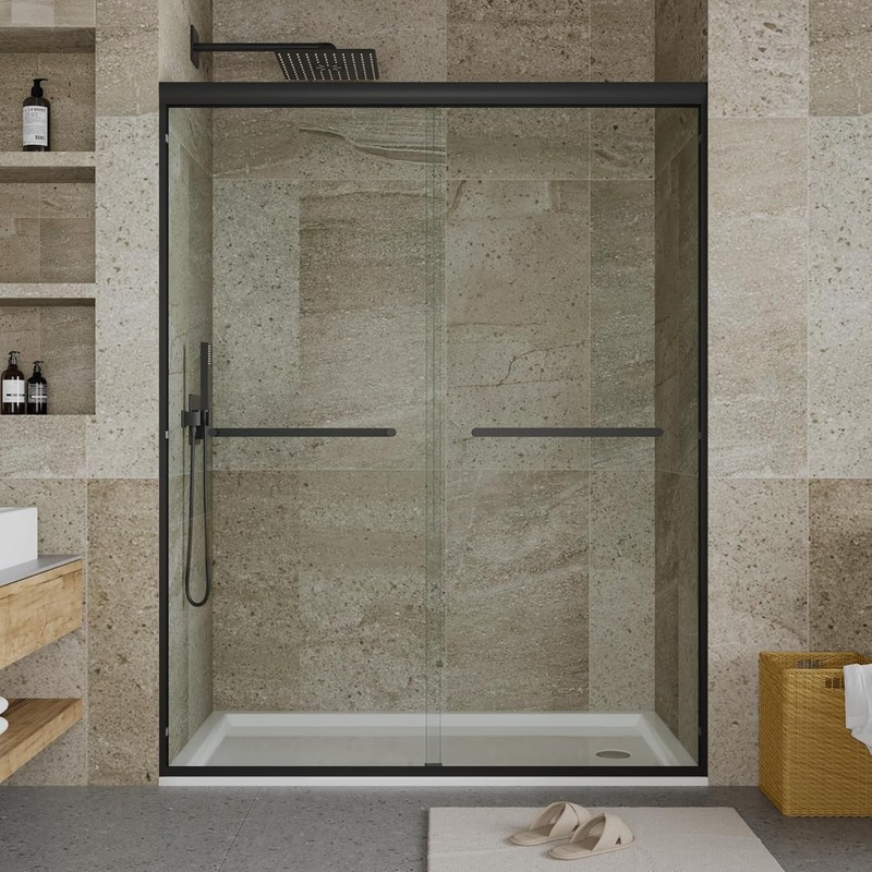 Frameless Double Sliding Shower Door 44-48"W x 72"H 5/16 in (8 mm) Thick, Black gallery