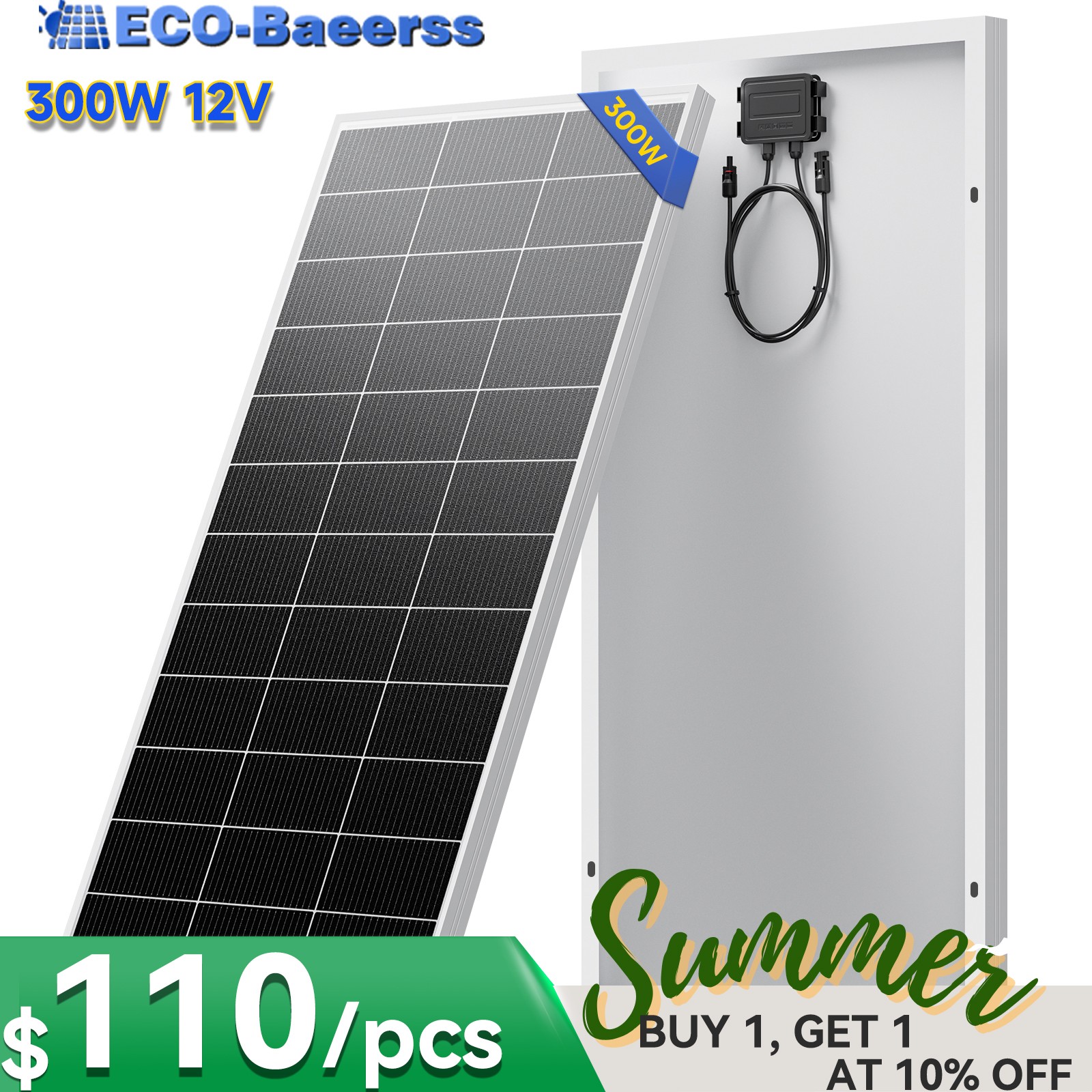 300W Solar Panel Mono 18BB N-Type Cell Power Charger Home Boat Off-Grid Battery gallery