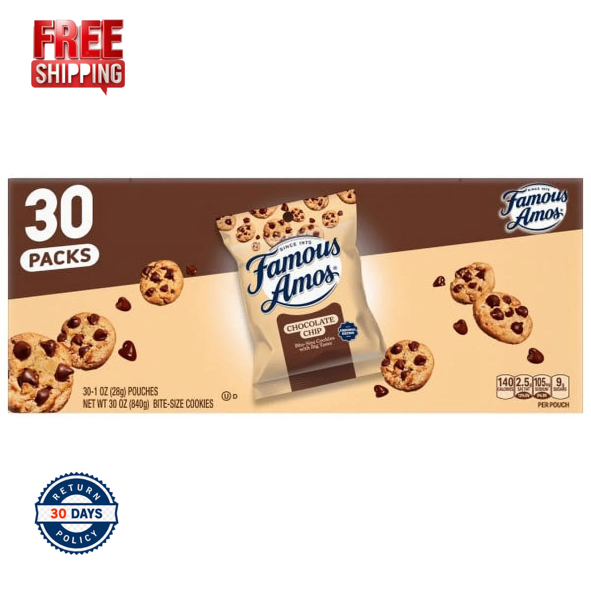Famous Amos Classic Chocolate Chip Cookies, 1 oz., 30-Pack gallery