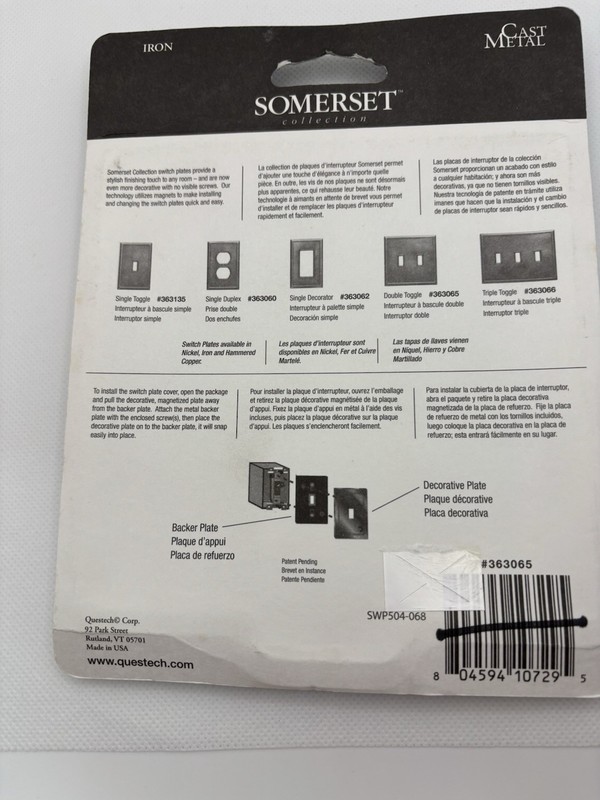Somerset Double Light Switch Wallplate NO VISIBLE SCREWS #363065 Brand New"IRON" gallery