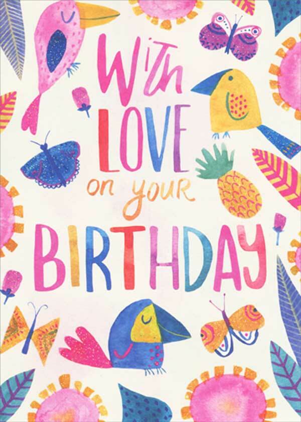 With Love Pink Blue Orange Sparkling Birds Birthday Card for Daughter gallery