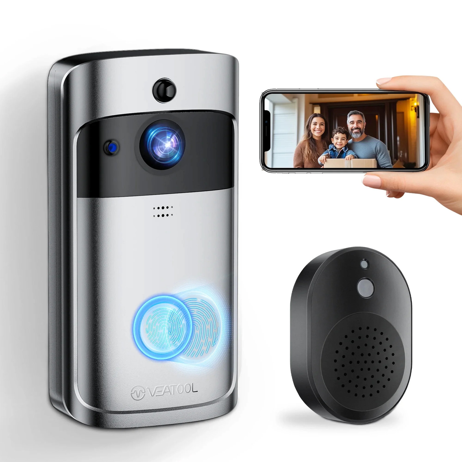 Wireless Video Doorbell, 1080P HD, Battery-Powered, Two-Way Audio, PIR M gallery