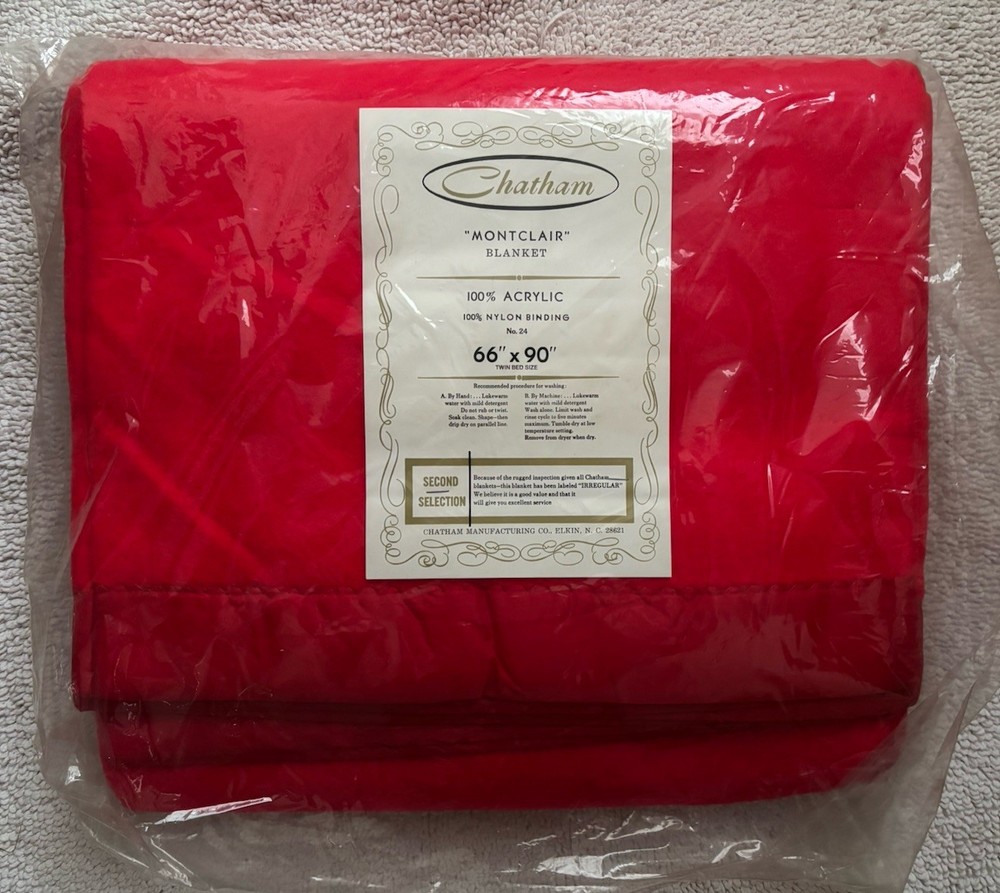 Chatham Montclair Cherry Red Blanket Satin Trim 66x90 Twin/Full USA Seconds
