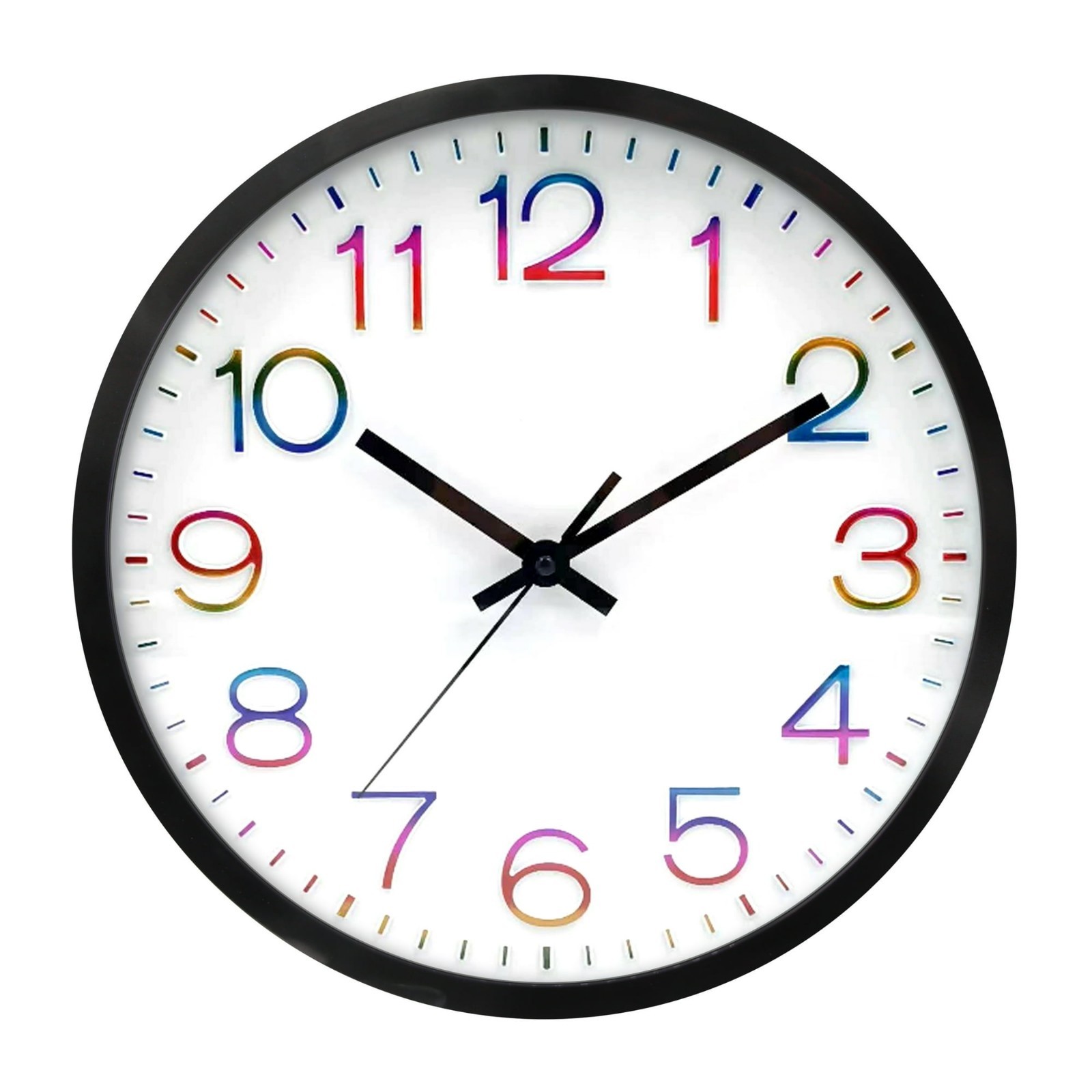 12" Modern Wall Clock, Multicolor Numbers gallery