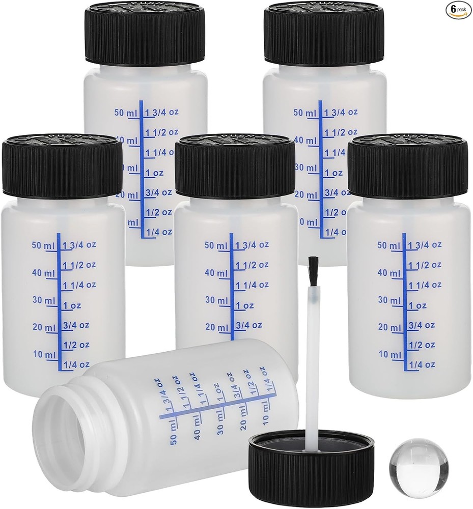 6 Pack 2 Oz Paint Touch Up Bottles with Child-safe Lid and Applicator Brush, Emp