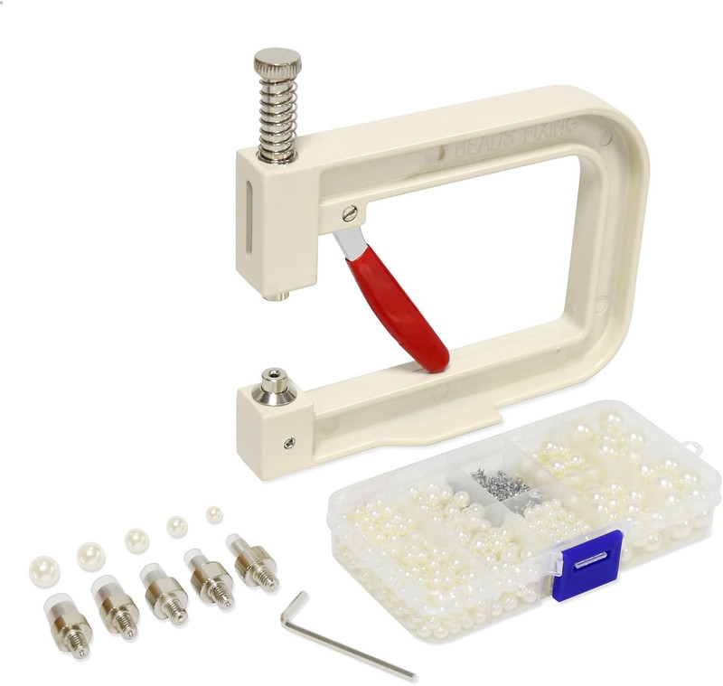 Pearl Setting Machine, Pearl Hand Press Tools with White Pearl Beads, Rivet Stud gallery
