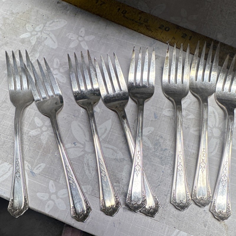 1847 Rogers Bros Silverplate Flatware Set 66 pcs Floral, Wood Case Blue Liner gallery