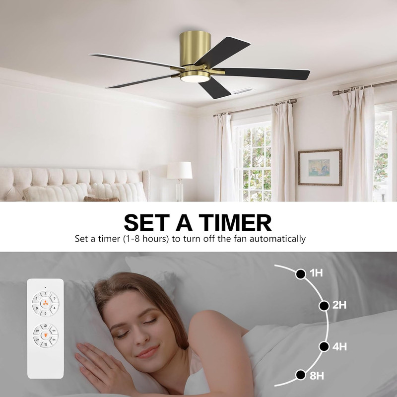 WINGBO 48" DC Flush Mount Ceiling Fan with Lights, 6-Speed Reversible DC Motor, gallery