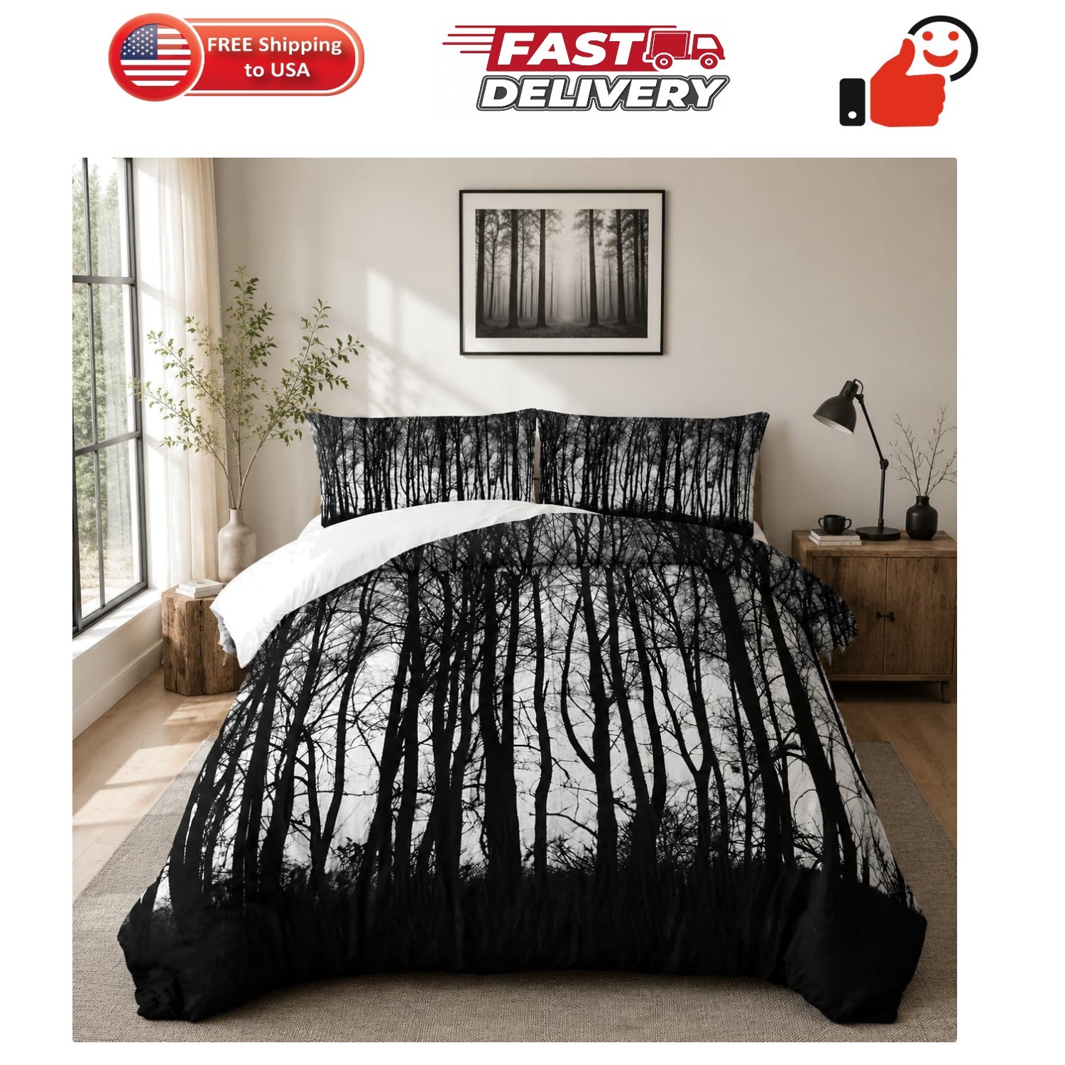 Grey Landscape Rustic Woodland Pine Tree Bedding Comforter Sets Full Size Rus... gallery
