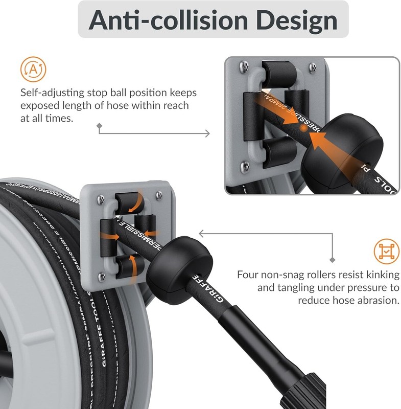 Giraffe Tools Retractable Pressure Washer Hose Reel, 60ft x 1/4" Power, 4000PSI gallery