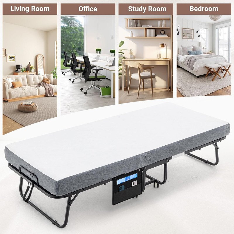 Portable Rollaway Bed with Memory Foam Mattress, Space-Saving Design, 75"x38 gallery