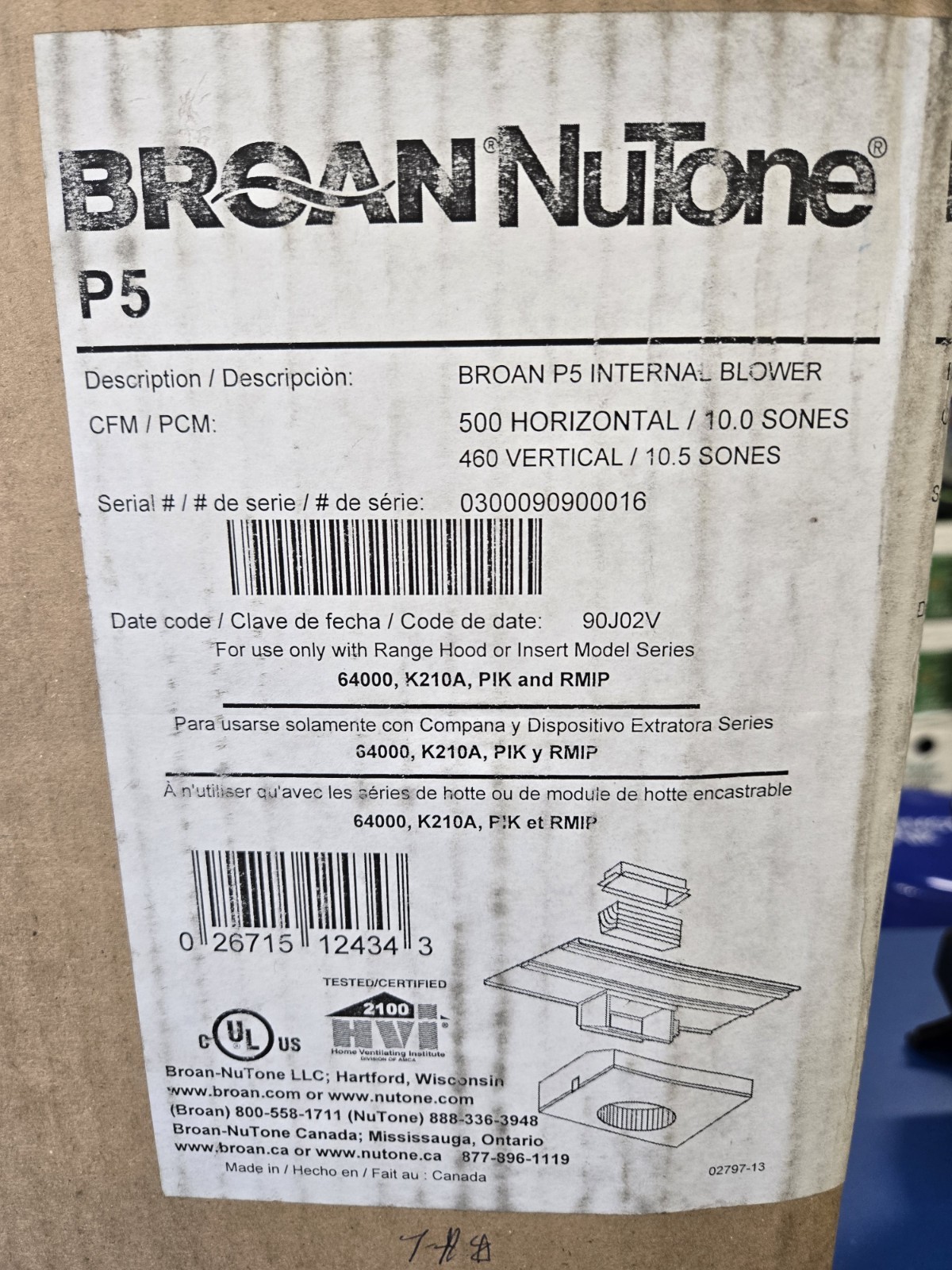 BROAN - P5 - 500 CFM INTERNAL BLOWER - SINGLE WHEEL DESIGN gallery