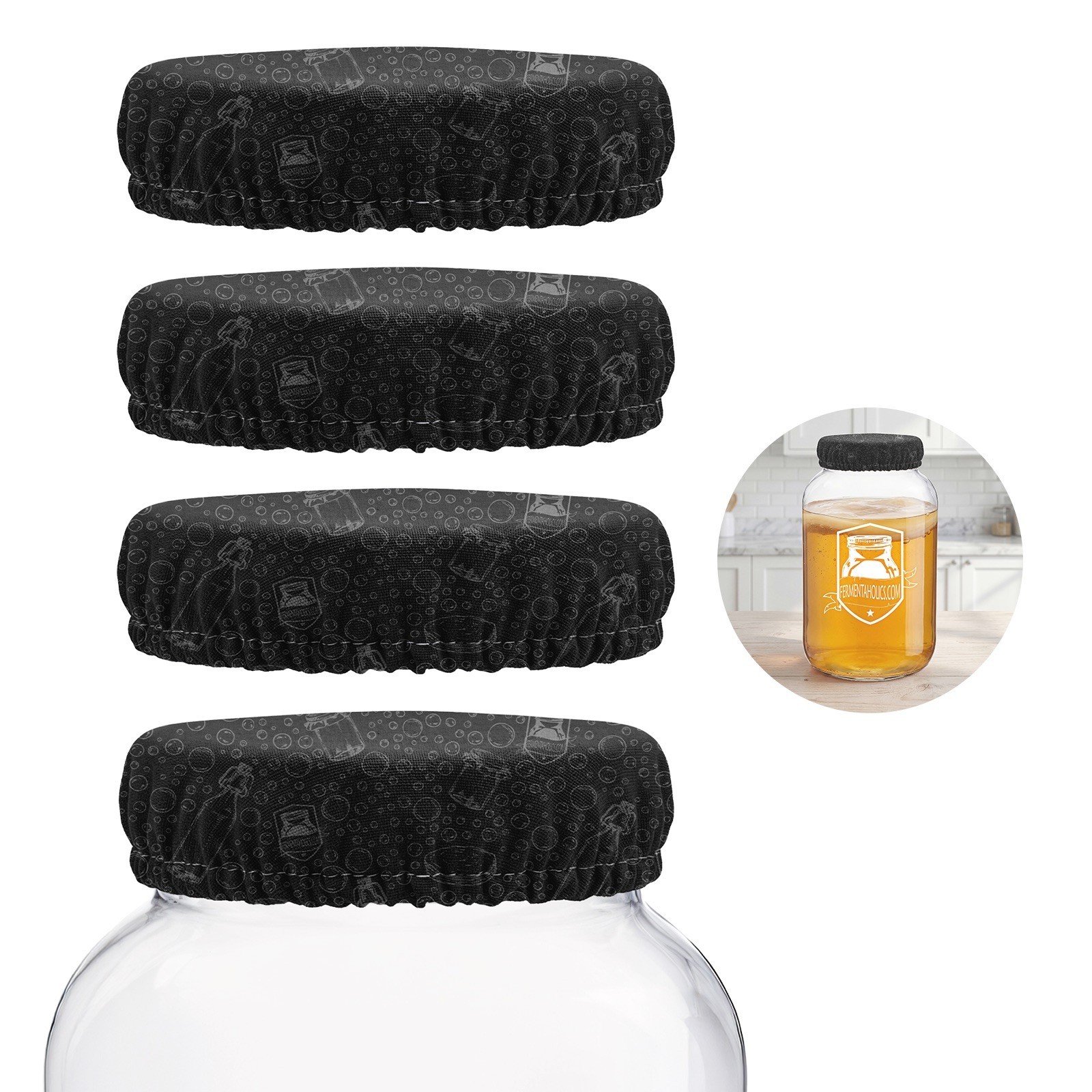 Fermentaholics Breathable Gallon Jar Cloth Covers for Fermentation – Black 4pack gallery
