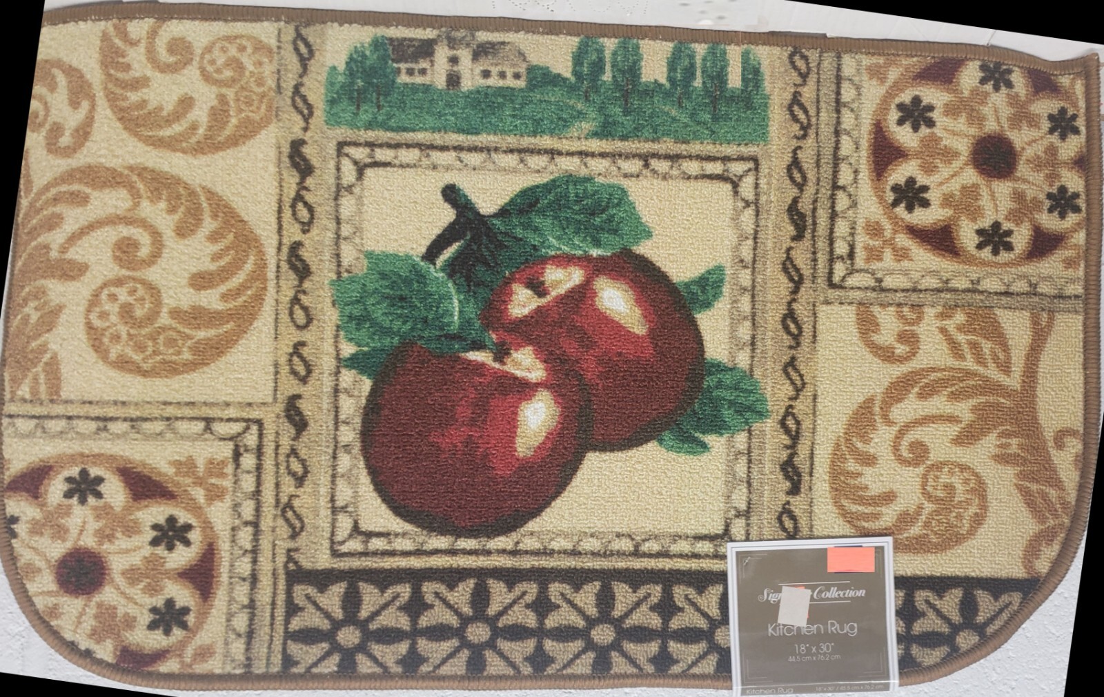 Printed Kitchen Rug (nonskid)(18"x30") APPLES IN THE CENTER SQUARE, D Shape, Sig gallery