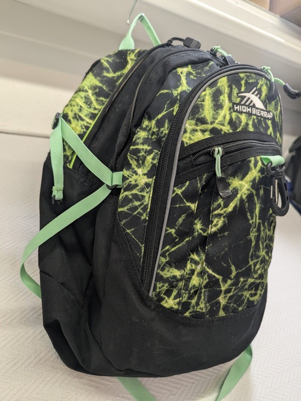 High Sierra Backpack Green Black Lightning Pattern School Hiking Daypack Bag 3