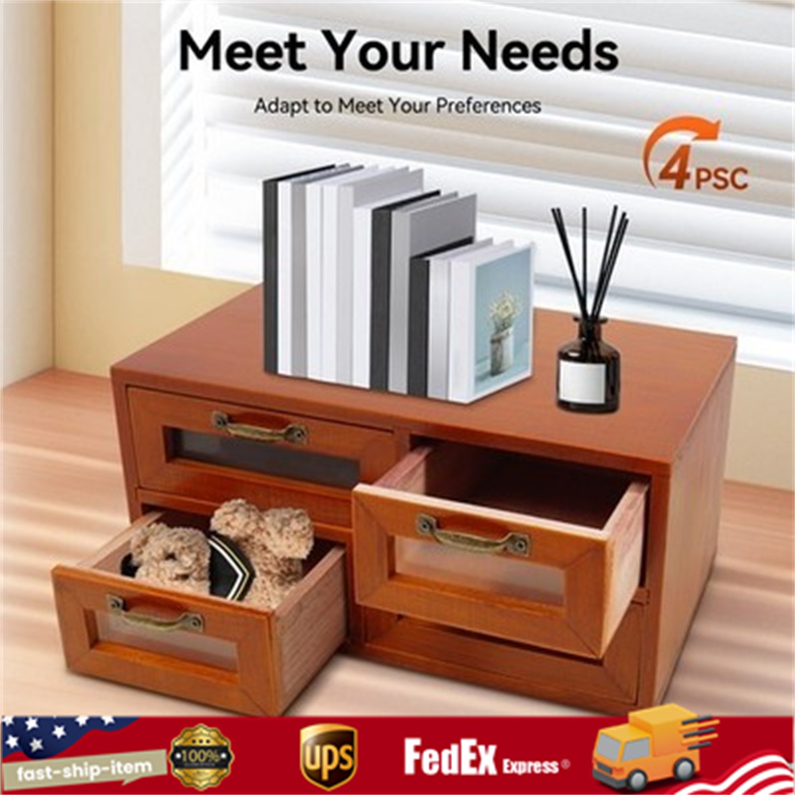 Vintage Small Wooden Desktop Storage Box Drawer Display Shelf Organizer Craft US gallery