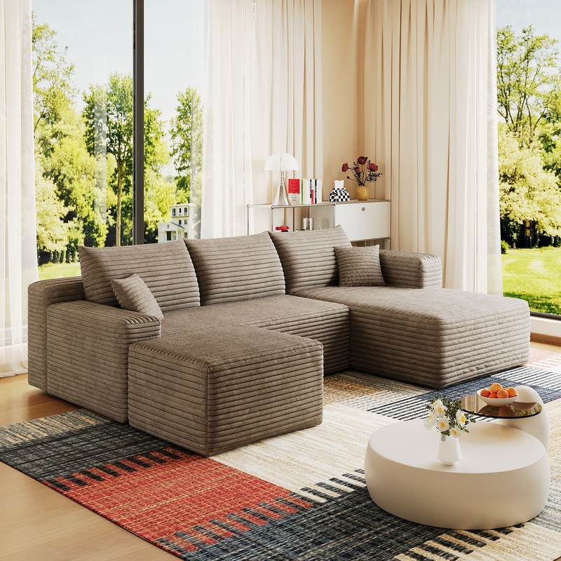 95" Cloud Sectional Sofa with 1 Ottoman,Modern Minimalist Upholstered Couch gallery