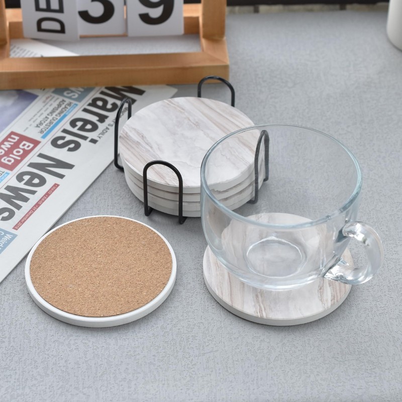 6Pcs Drink Coasters with Holder, Marble Style Ceramic Drink Coaster, Absorbent C gallery