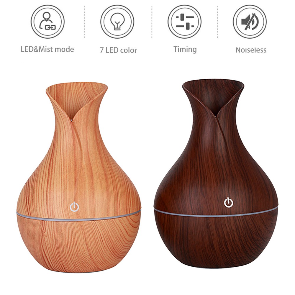 Essential Oil Diffuser Humidifier Aromatherapy Wood Grain Vase Aroma 130ml LED