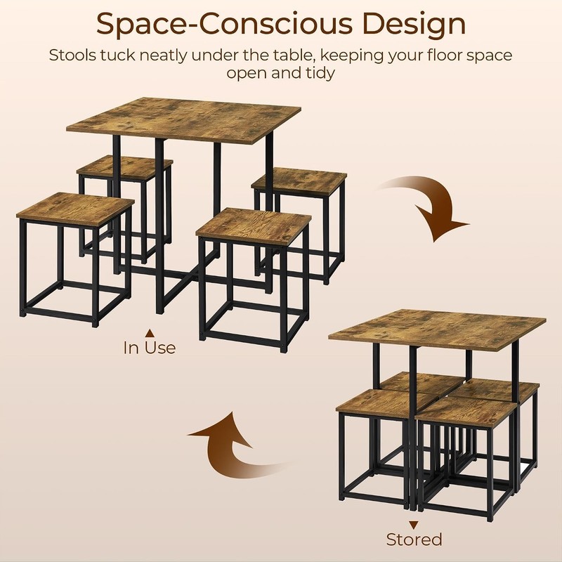 Industrial Dining Table Set 4 Compact Kitchen Table & 4 Stools Space Saving Home gallery