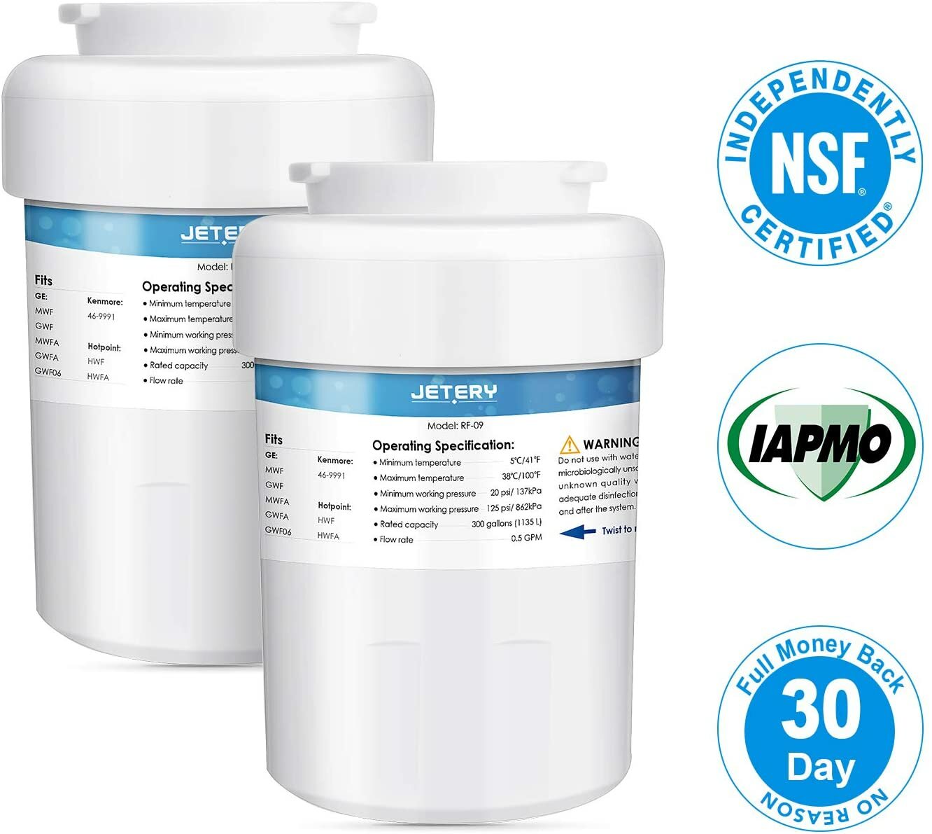 2 Pack Jetery GE MWF Refrigerator Water Filter MWF MWFA MWFP GWF HWF 46-9991 FMG gallery
