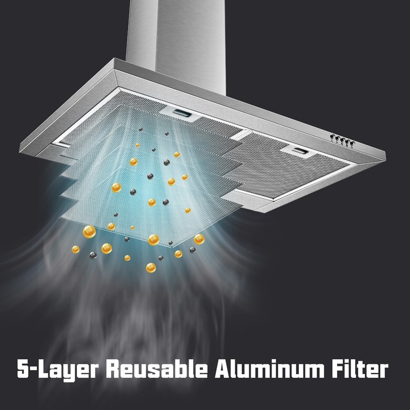 30Inch Wall Mount Range Hood 500CFM Stainless Steel 3 Speed Kitchen Vent LED gallery