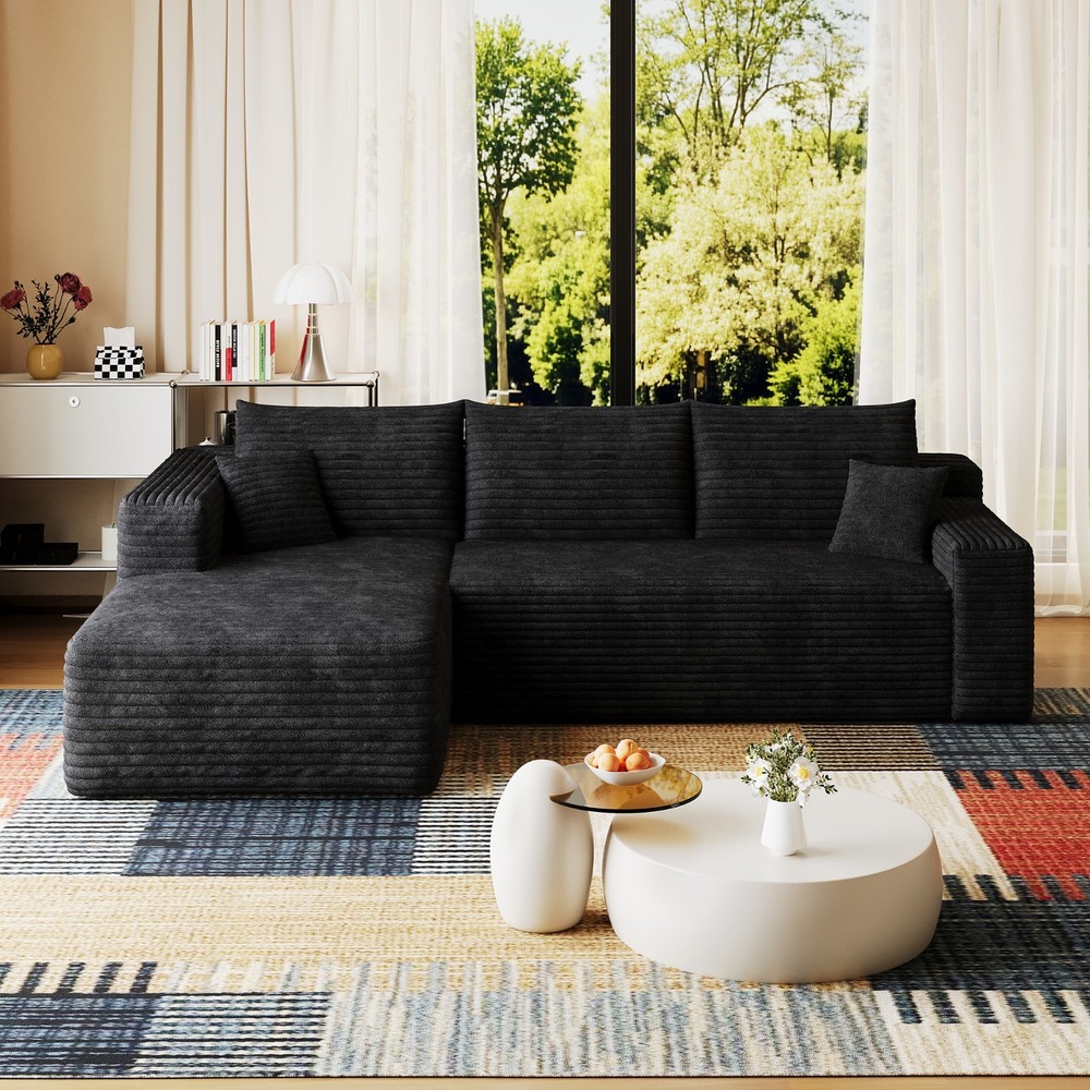 95" Cloud Sectional Couch with L-Shape Chaise Modular Corduroy Sofa Living Room
