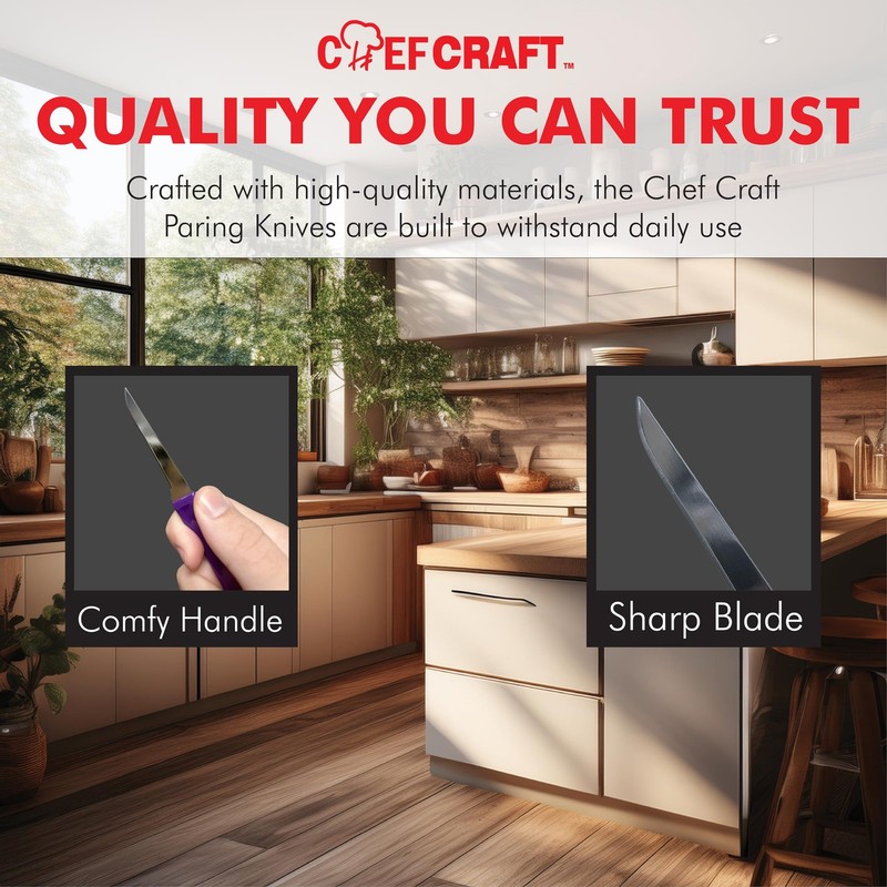 Chef Craft Select 4Pc Paring Knife Set, 2.5" Blade, 6" Length, Assorted gallery