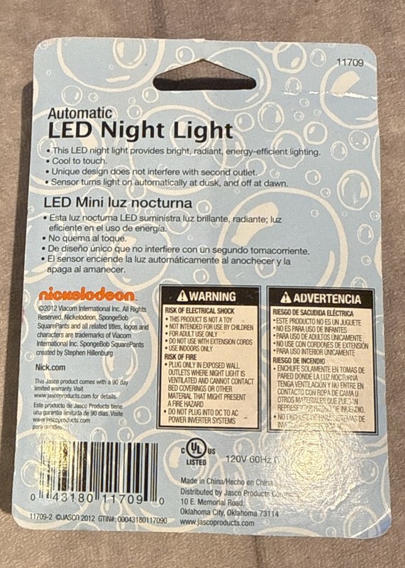 SPONGEBOB Automatic LED Night Light #11709, grinning, no arms, NEW - PKG 2012 gallery