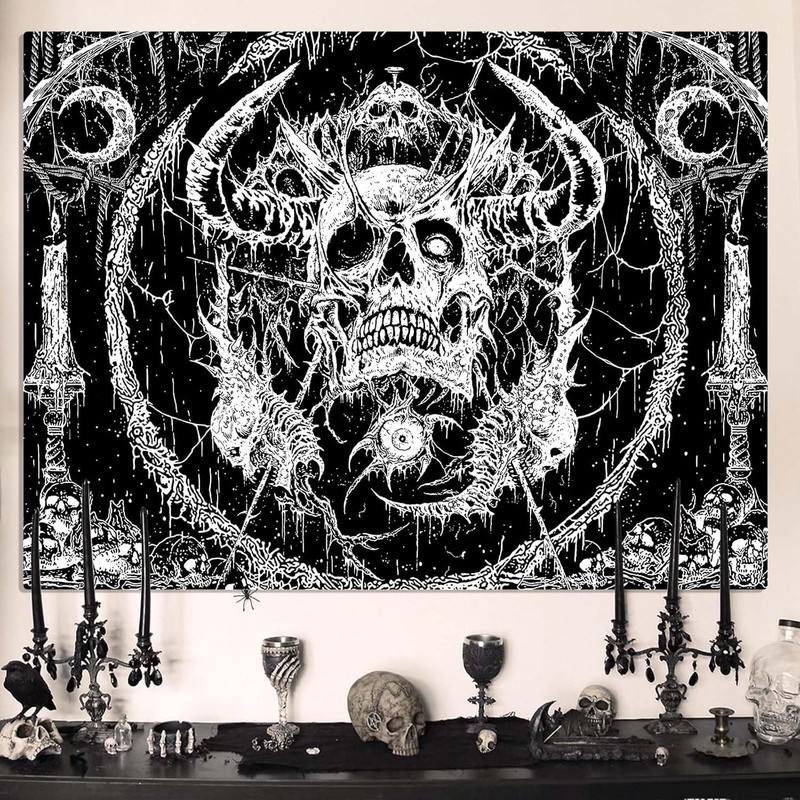 Lifeella Skull Tapestry, Gothic Horror Moon 48L" x 36W", Black gallery