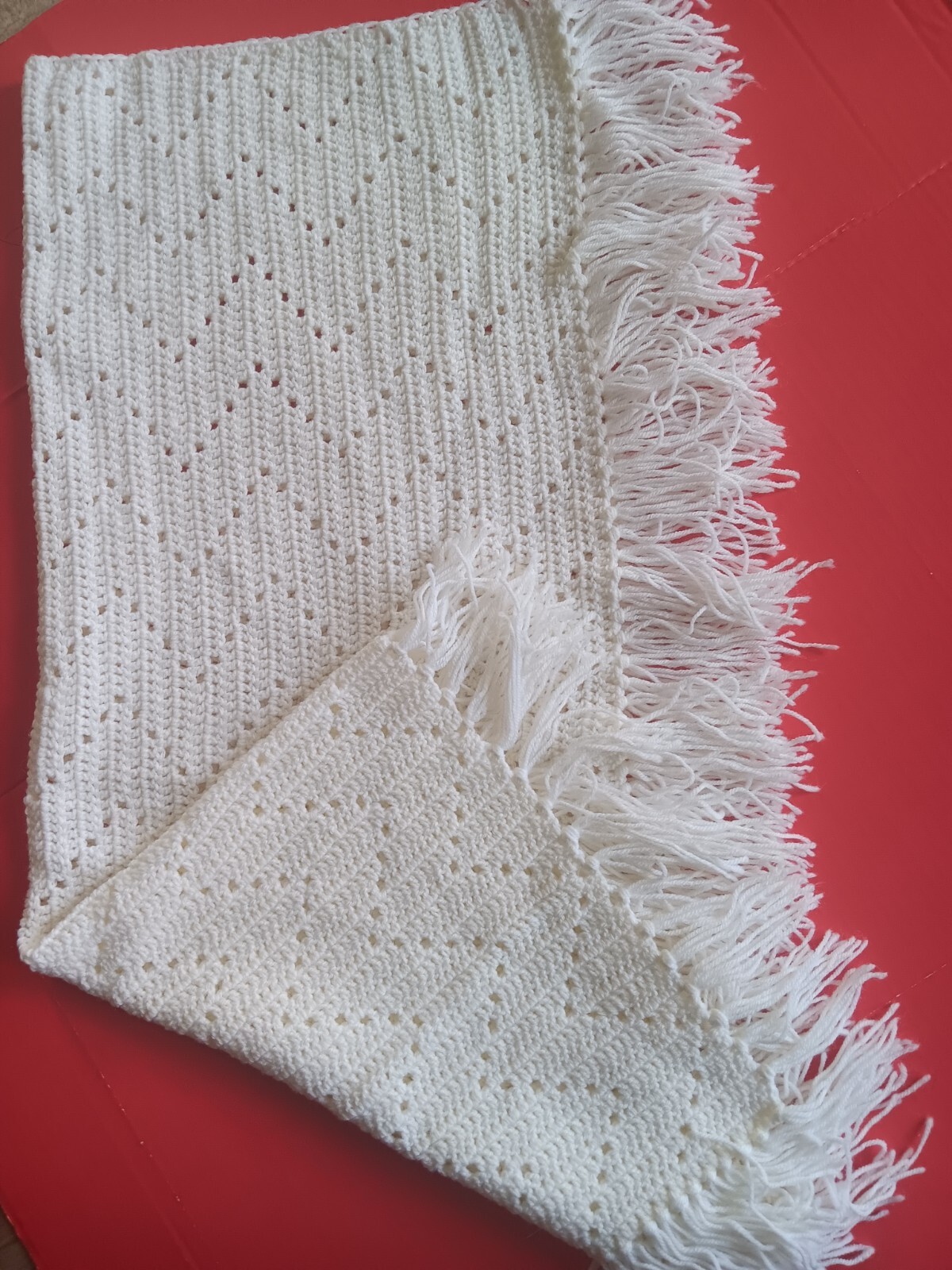 Handmade Solid White Chevron Pattern Crochet Throw/Blanket- 38" Longx38" Wide gallery