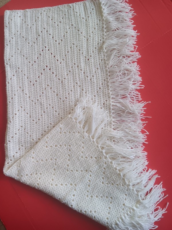 Handmade Solid White Chevron Pattern Crochet Throw/Blanket- 38" Longx38" Wide gallery