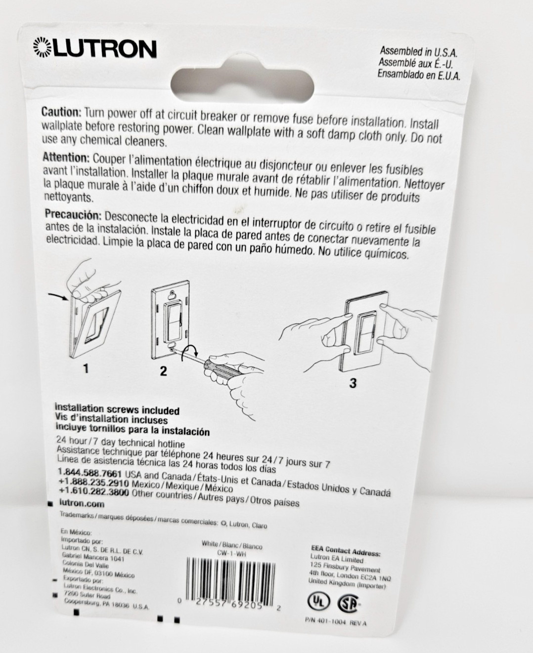 Lutron WallPlate ~ No visible Screws ~ CW-1-WH ~ White Gloss ~ Set of 8 ~ New gallery