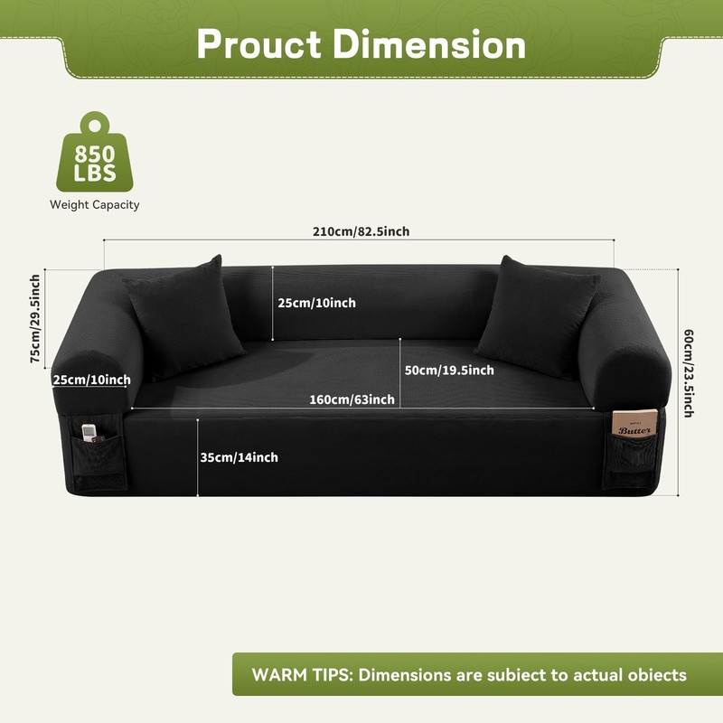 2 in 1 Folding Convertible Sofa Bed, Boneless Compression Sofa with Side Pocket gallery